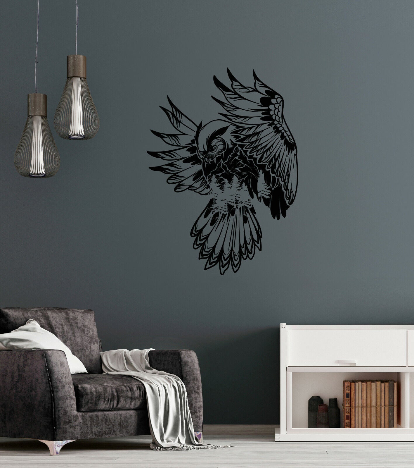 Autocollant mural en vinyle hibou prédateur oiseau forêt sauvage arbres Nature autocollants (4213ig)