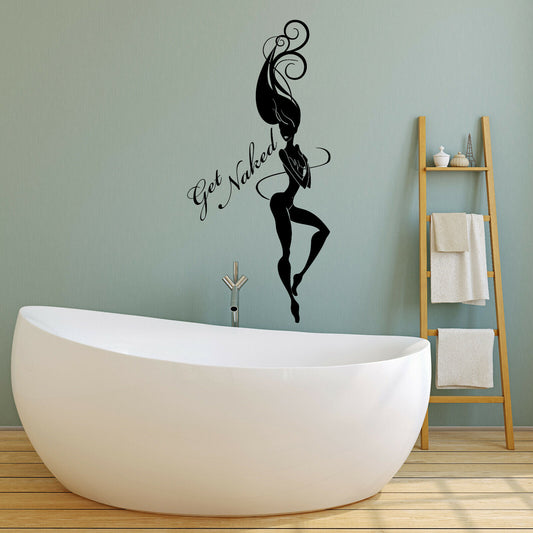 Vinyl Wall Decal Get Naked Quote Sexy Girl Body Bathroom Decor Stickers (4217ig)