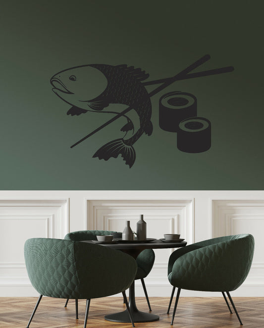 Vinyl Wall Decal Asian Japanese Cuisine Sushi Fish Restaurant Stickers (4237ig)