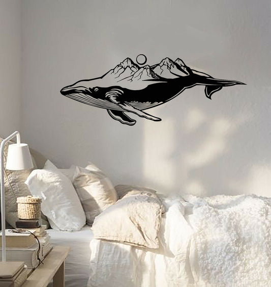 inyl Wall Decal Blue Whale Sea Animal Mountains Landscape Stickers (4240ig)