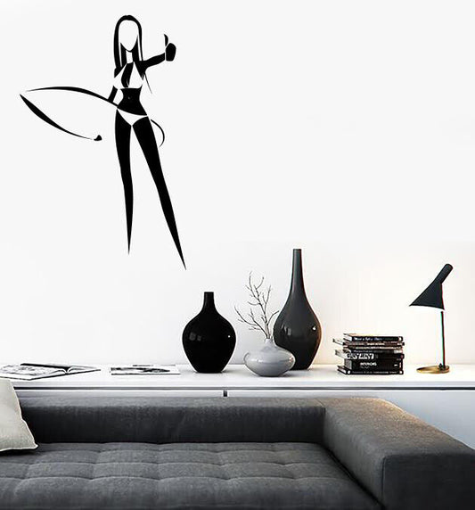 Wall Vinyl Decal Sticker Girl with Surfin Board Ocean Beach House Decor (n1308)