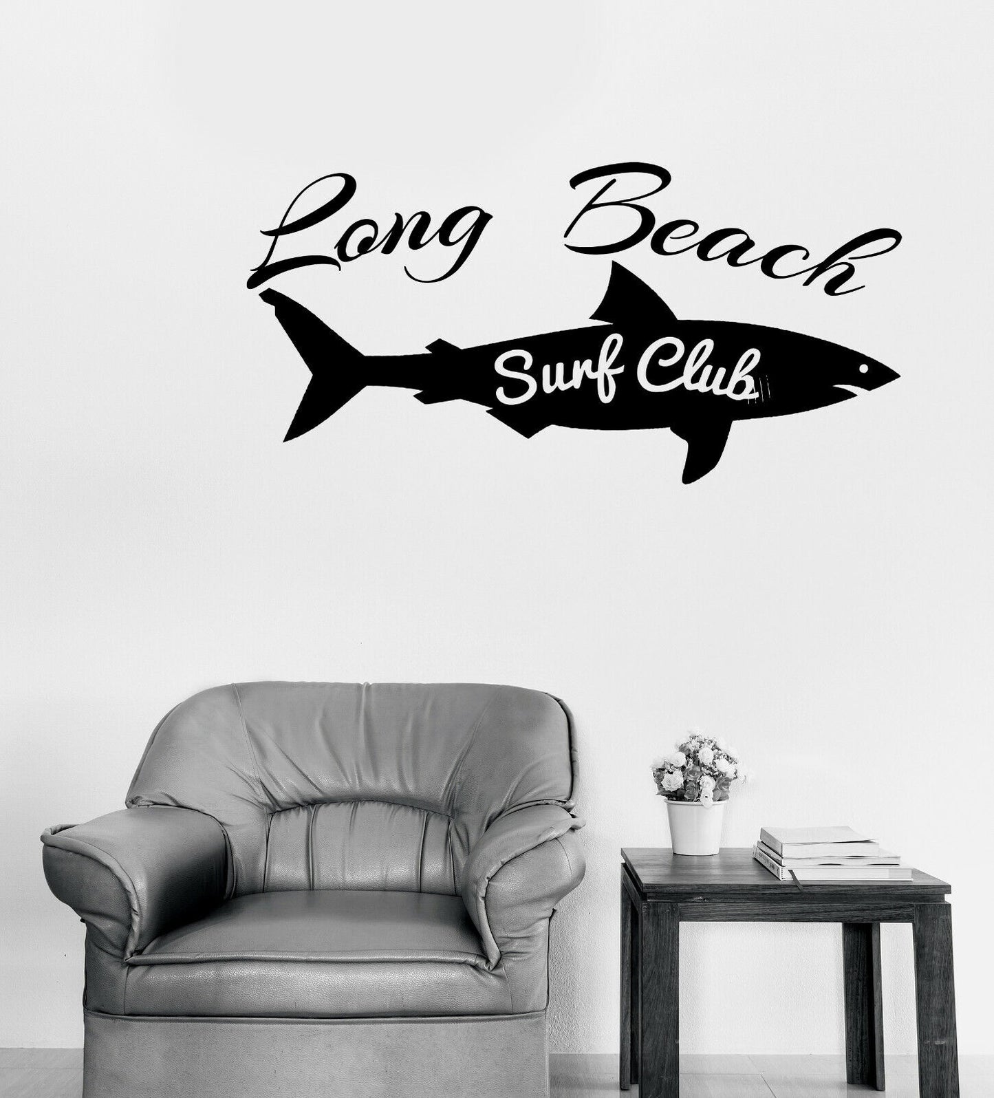 Autocollant mural en vinyle, Logo sur le requin du Club de Surf, mots lettrage Surf (n1323)