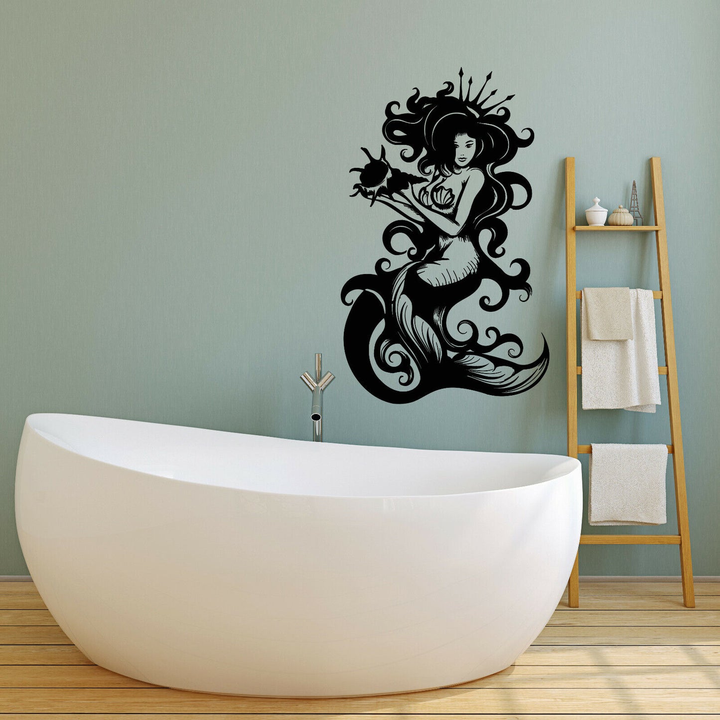 Vinyl Wall Decal Mermaid Sea Queen Crown Shell Beautiful Stickers (4250ig)