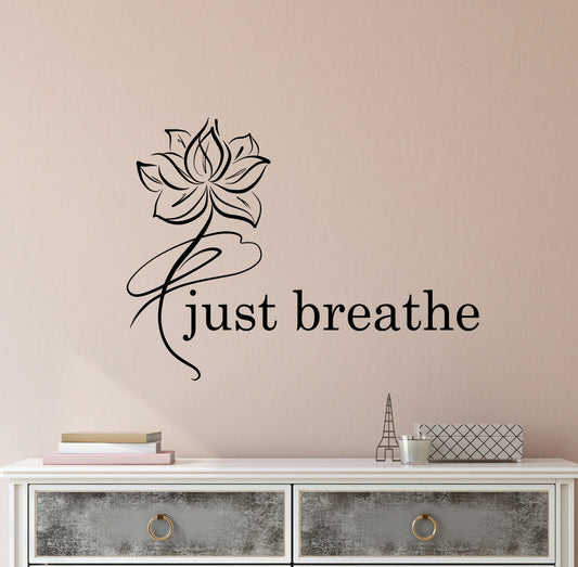 Vinyl Wall Decal Just Breathe Logo Yoga Lotus Flower Meditation Stickers 4253ig