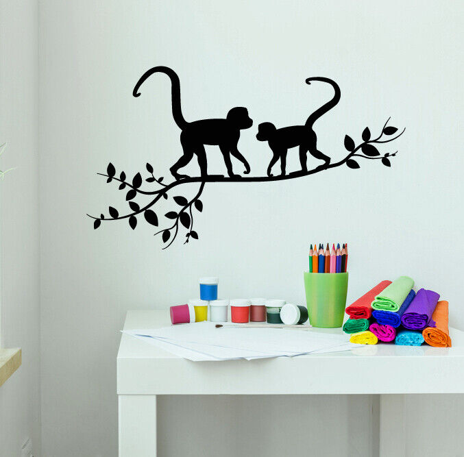 Vinyl Wall Decal Monkeys On A Branch Tree Nature Animals Jungle Stickers 4260ig