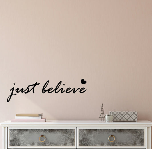 Autocollant mural en vinyle Just Believe, mots positifs, décoration de salle, citation, autocollants (4287ig) 