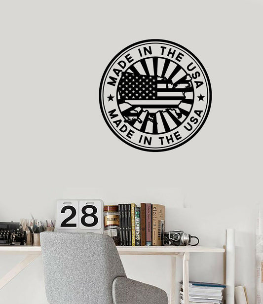 Wandaufkleber aus Vinyl, Stempel, Karte, Flagge der USA, Worte „Made in the USA“ (n1327)