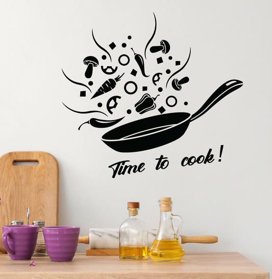 Autocollant mural en vinyle temps de cuisiner, décor de cuisine pour femmes au foyer (4321ig)