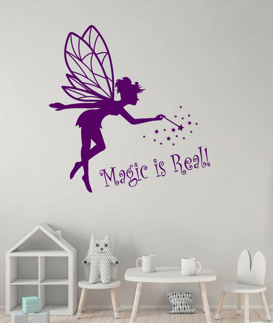 Vinyl Wall Decal Magic is Real Baby Room Fairy Magic Wand Stickers (4323ig)