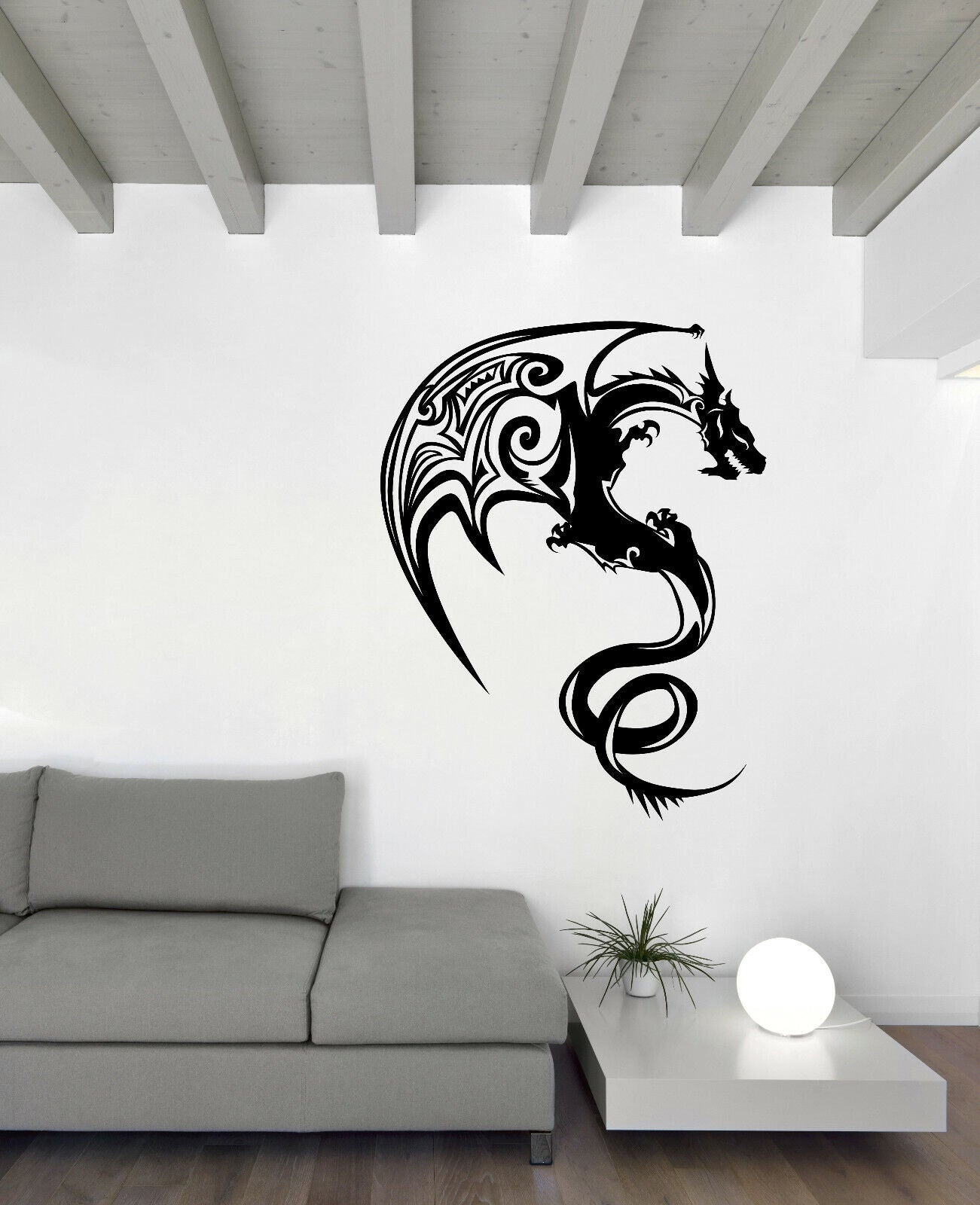 Autocollant mural en vinyle, dessin animé, Dragon de feu asiatique, ornement Style tatouage (n1365)