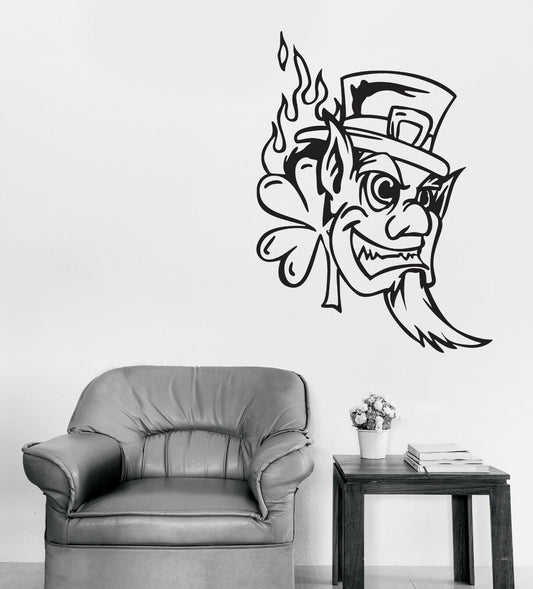 Vinyl Wall Decal Leprechaun Head Ireland Irish Myth Fantasy Sticker (n1367)