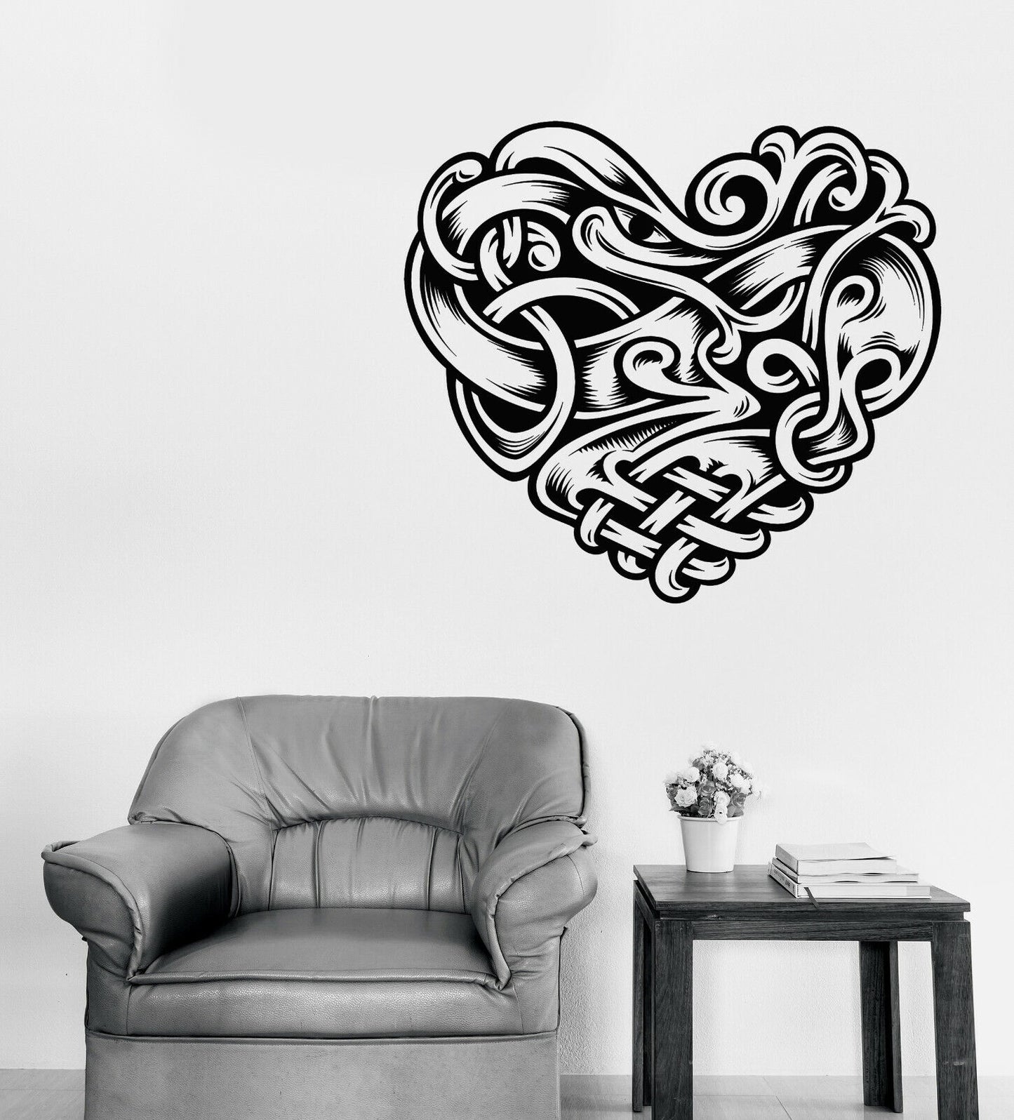 Wall Vinyl Stickers Decal Celtic Carved Pattern in the Shape of Heart (n1371)