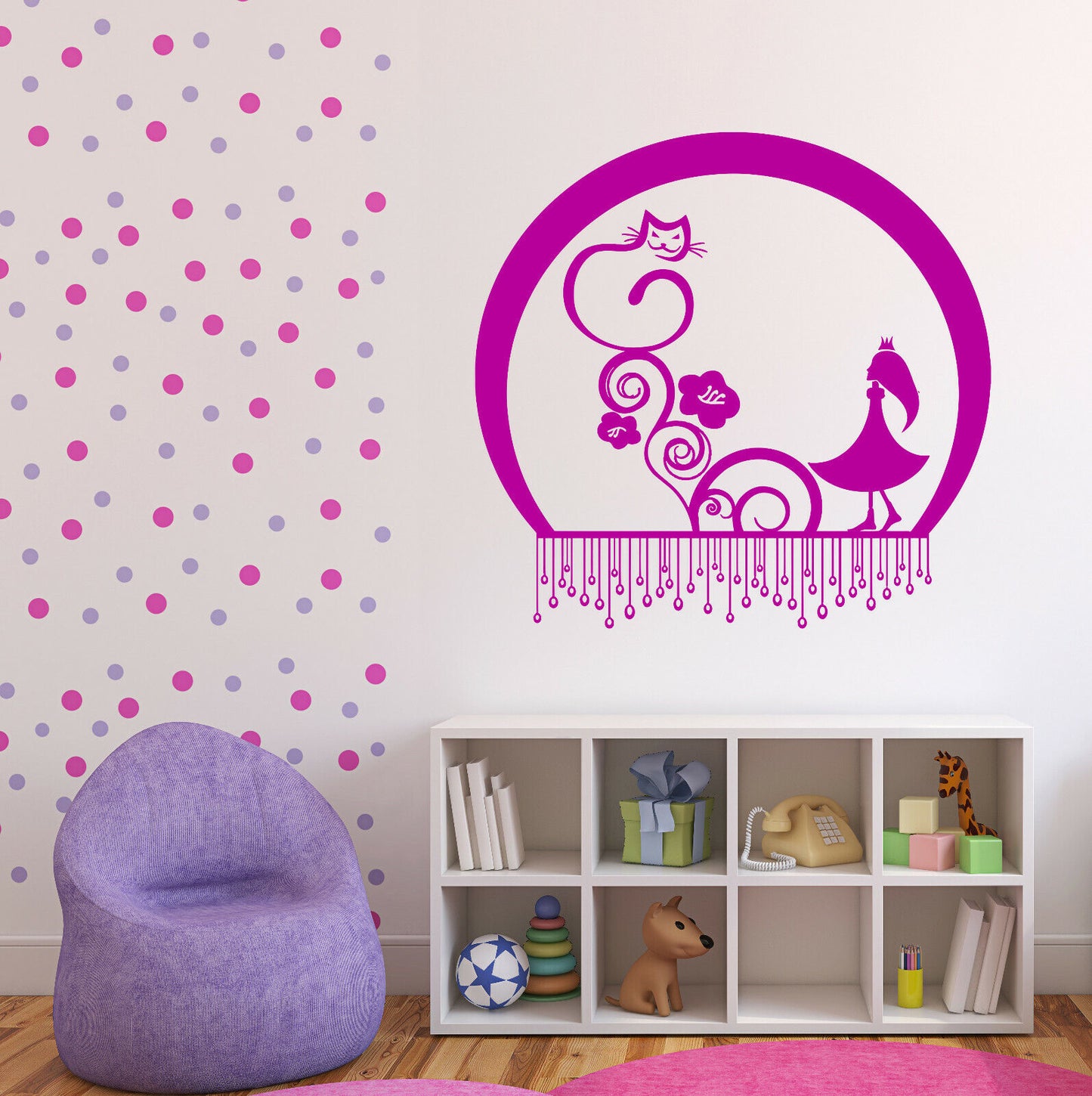 Autocollant mural en vinyle, autocollant chat fille, mignon, drôle, décor d'histoire pour enfants (n1427)