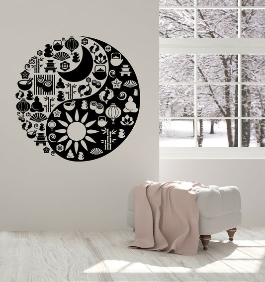 Wall Vinyl Decal Yin Yang Circle Symbol From Zen Icons Yoga Studio Art (n1429)