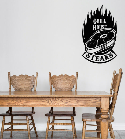 Vinyl Wall Decal Sticker Logo for Grilling Barbecue Beef Steak House (n1494)