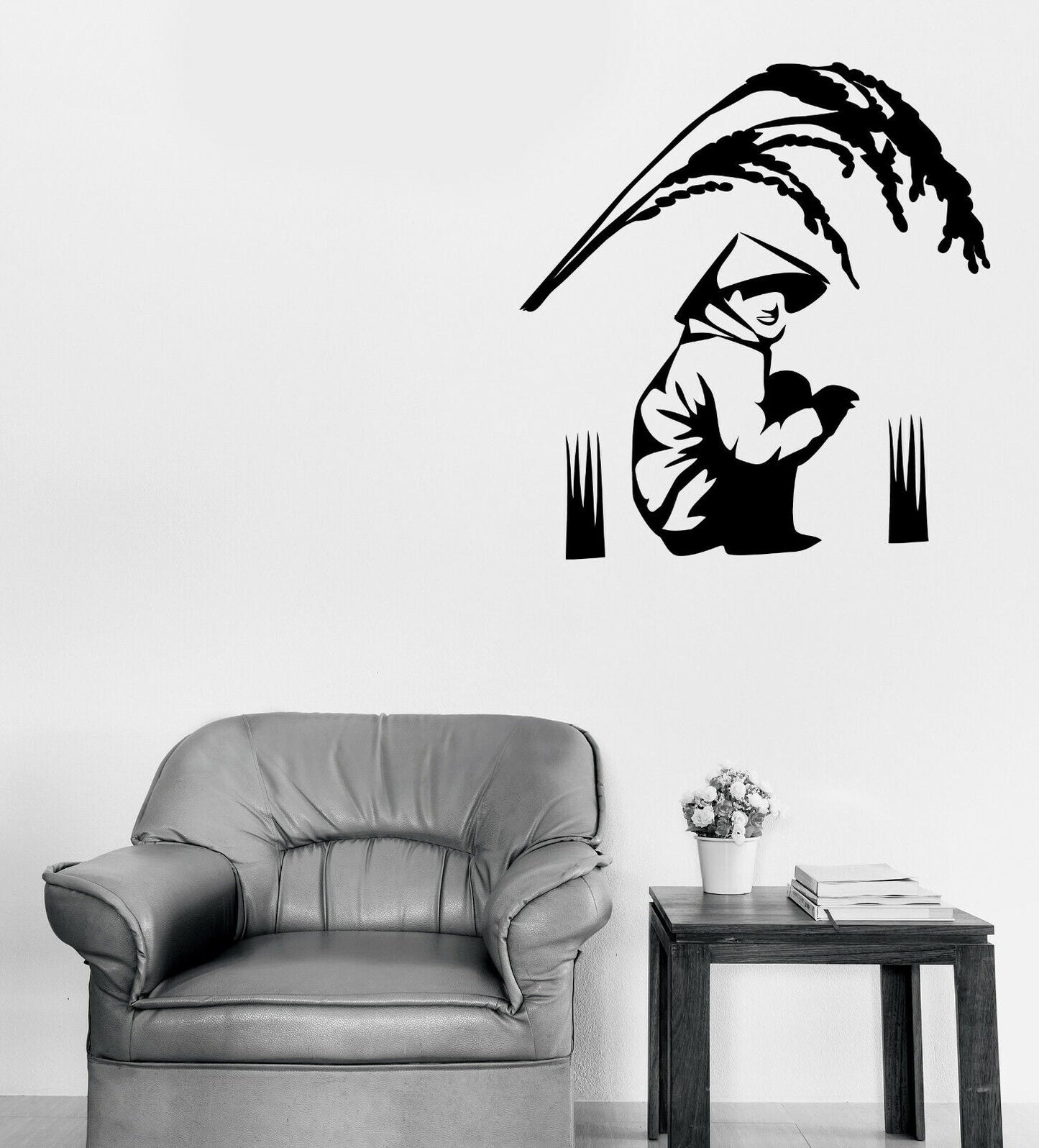 Vinyl Wall Sticker Decal Oriental Man Planting Asian Rice Fields (n1539)