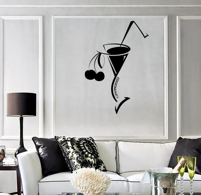 Vinyl Wall Decal Wine Cocktail Glass Wine Alcohol Drinks Bar Cafe Decor (n1647)