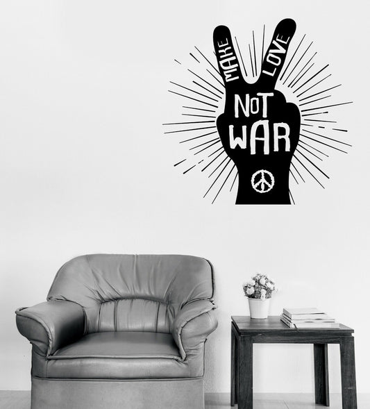 Vinyl Wall Decal Peace Sign with Make Love Not War Peace Words (n1653)