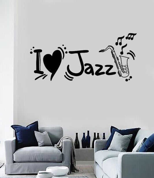 Vinyl Wall Decal Stickers Musical Words Saxophon I Love Jazz Blues Music (n1678)