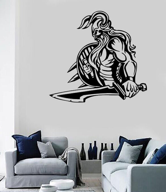 Vinyl Wall Decal Strongman Scandinavian Nordic Viking Warrior Sword (n1717)