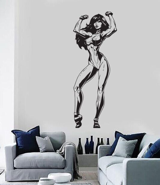 Vinyl Wall Decal Fit Girl in Swimsuit Fitness Center Logo Gym Decor (n1735)