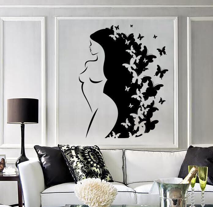 Vinyl Wall Decal Silhouette Beautiful Girl long Hair Butterflies (n1761)