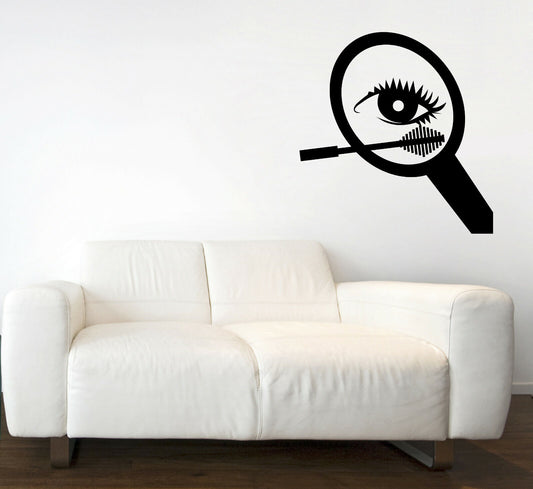 Décalcomanie murale en vinyle, Logo de maquillage, miroir, cils, Mascara, brosse, décor (n1764)