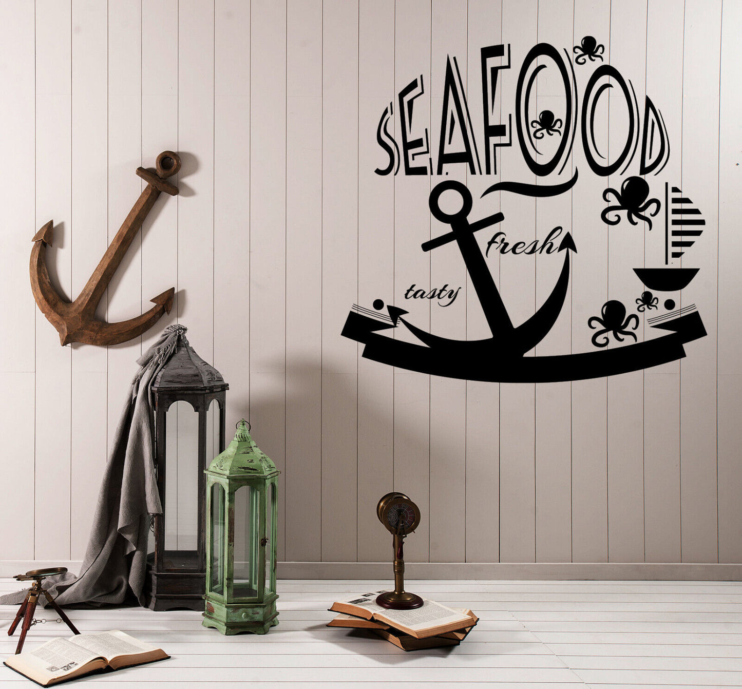 Wall Vinyl Decal Seafood Fresh Tasty Food Kitchen Ocean Bar Cafe (n1801)