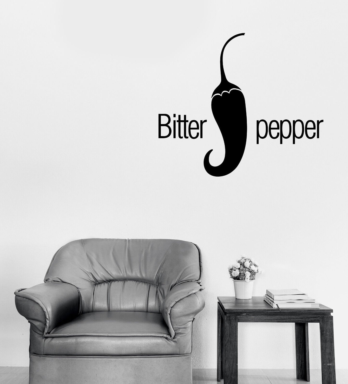 Wandaufkleber aus Vinyl, Motiv: Bitter Pepper, Lebensmittelgeschäft, Restaurant, Café, Logo (n1808)