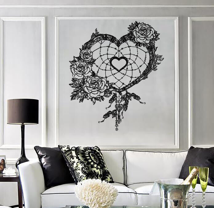 Vinyl Wall Decal Heart Feathers Dreamcatcher Ornament Talisman (n1837)