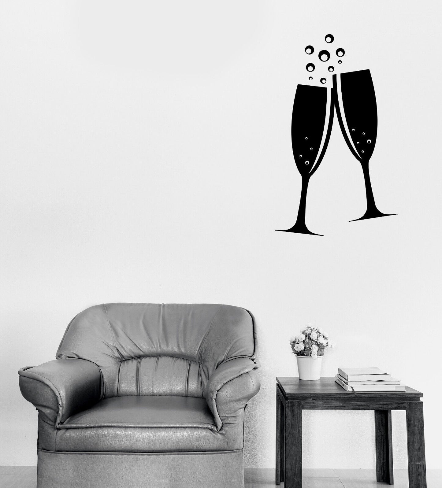 Autocollant mural en vinyle, verre de boisson d'amour, vacances, champagne, vin (n1850)