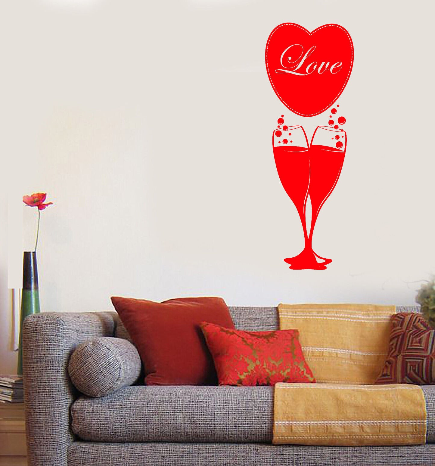 Vinyl Wall Decal Shampagne Glasses Love Heart Holiday Celebration Vacation n1855