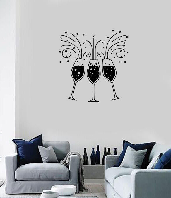 Vinyl Wall Decal Shampagne Glasses Holiday Celebration Vacation (n1857)