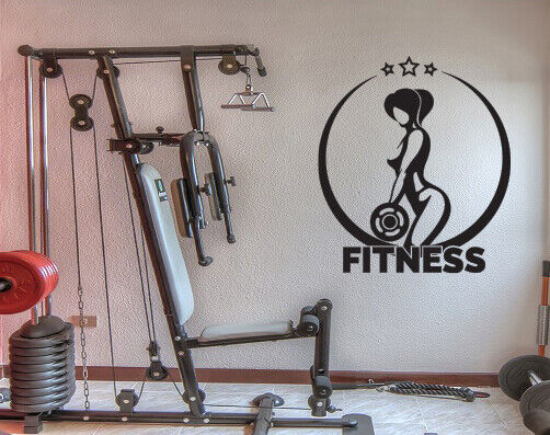 Vinyl Wand Aufkleber Logo Gym Bodybuilding Langhantel Sport Fitness Mann Frau (n1882)