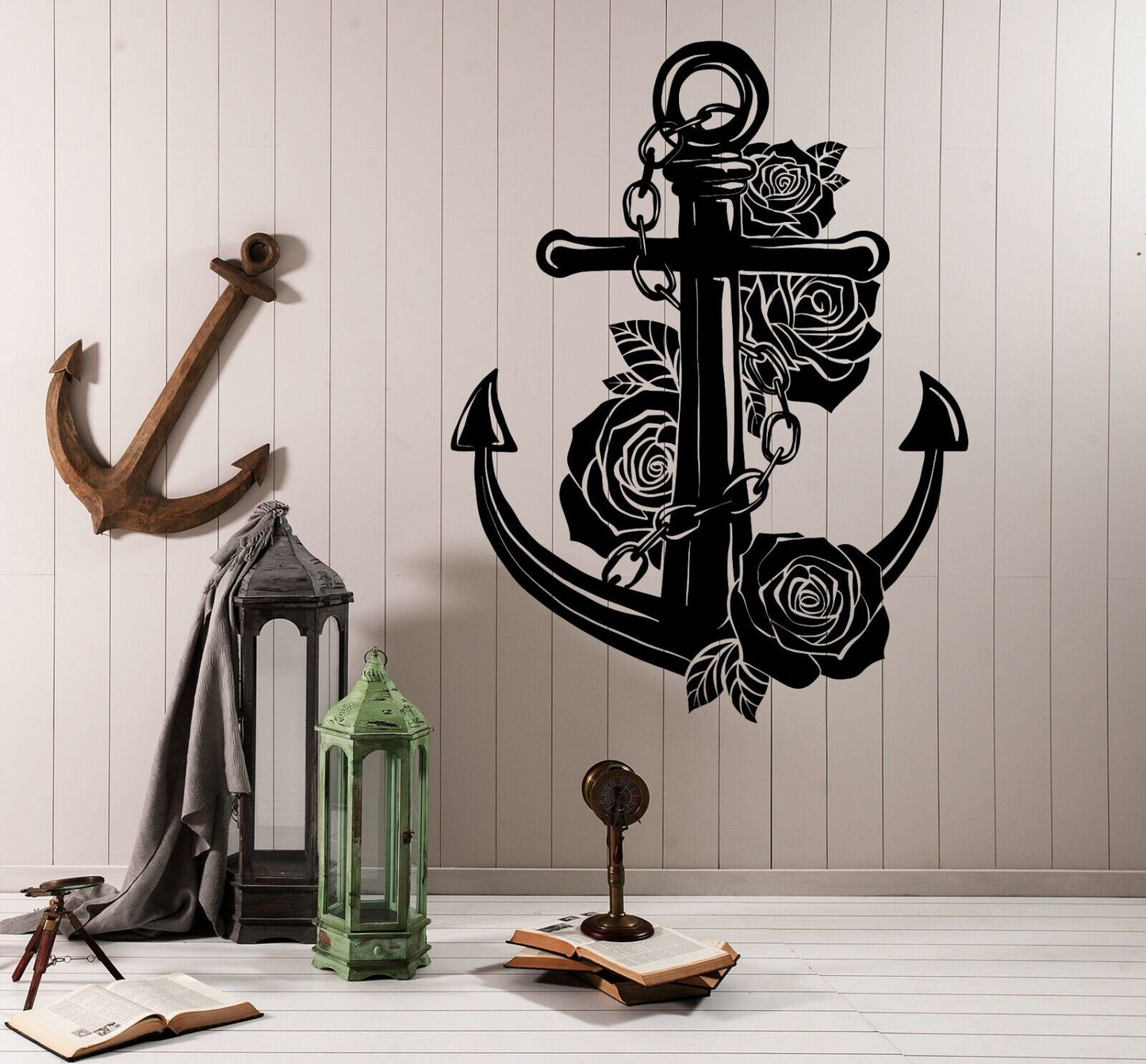 Vinyl Wall Decal Nautical Roses Anchor For Sailor Ship Decor Stickers 4340ig