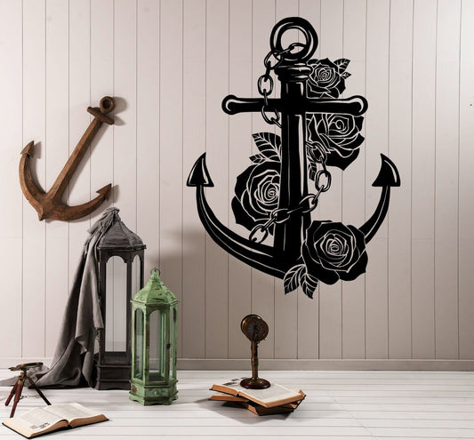 Vinyl Wall Decal Nautical Roses Anchor For Sailor Ship Decor Stickers 4340ig