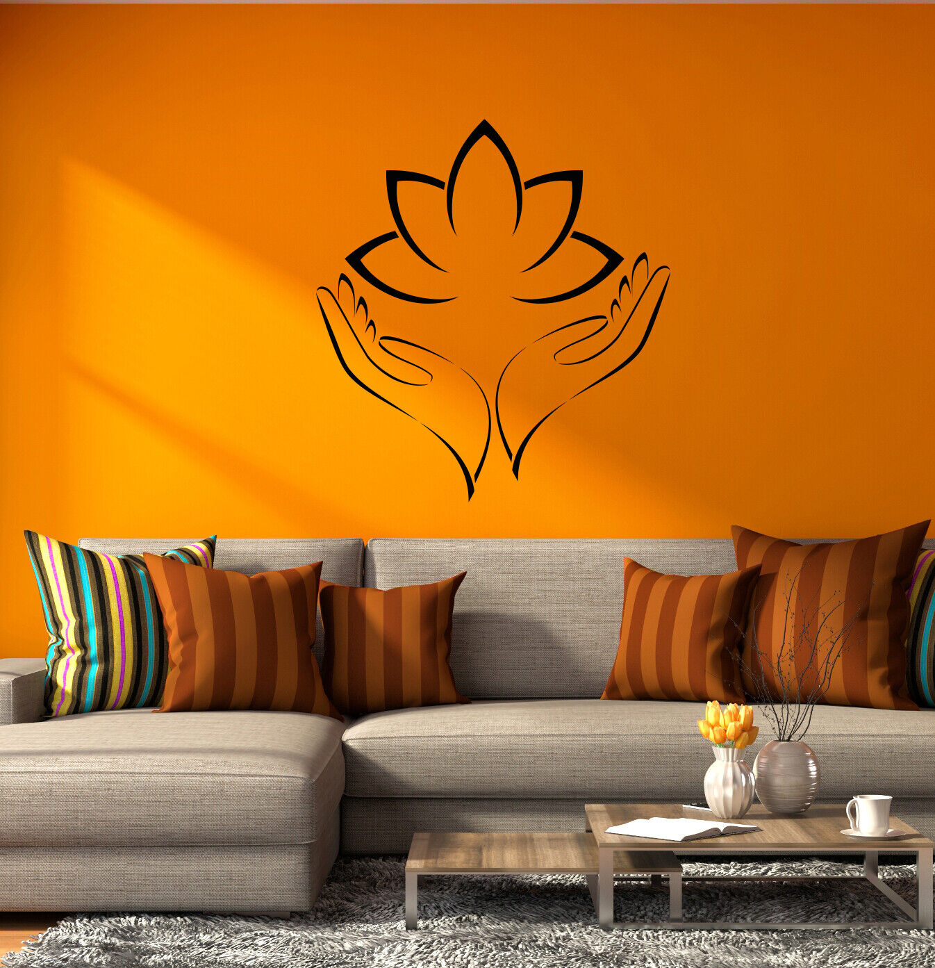 Vinyl Wall Decal Lotus Flower Hands Opened Meditation Room Decor Sticker 4343ig