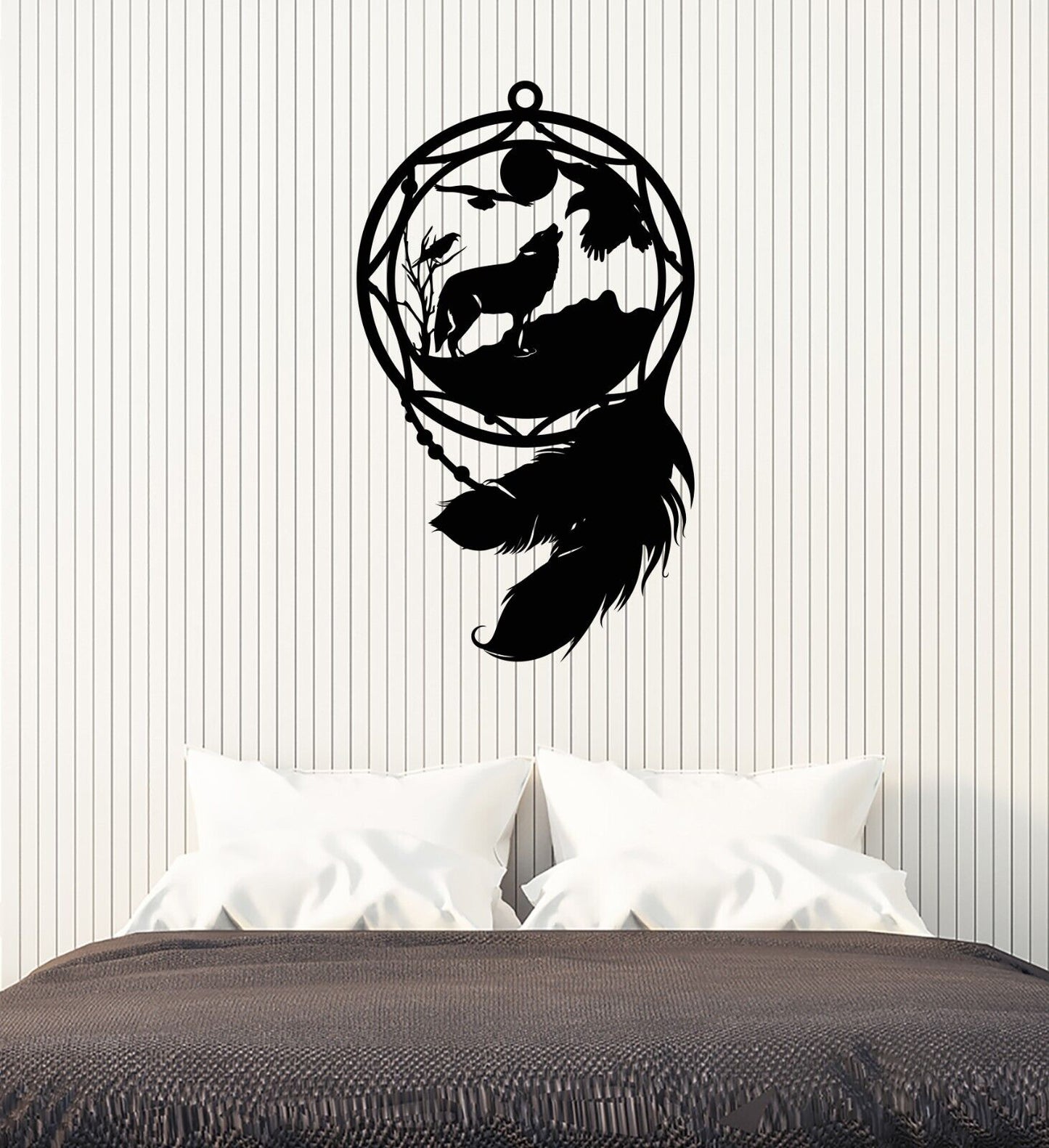 Vinyl Wall Decal Dreamсatcher Wolf Birds Feathers Animal Sticker (4350ig)