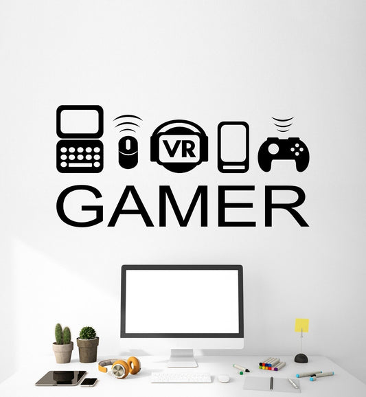 Vinyl Wall Decal Video Game Gamer Room Joystick Computer Logo Sticker (4356ig)