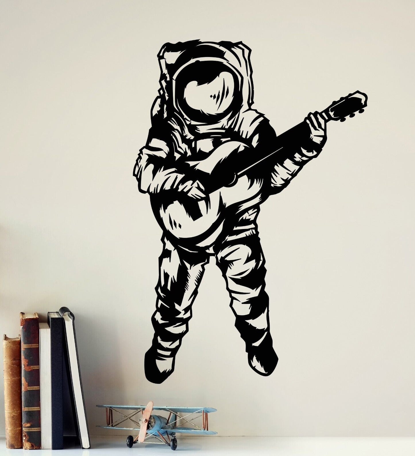 Autocollant mural en vinyle, costume d'astronaute spatial avec autocollant de guitare (4359ig)