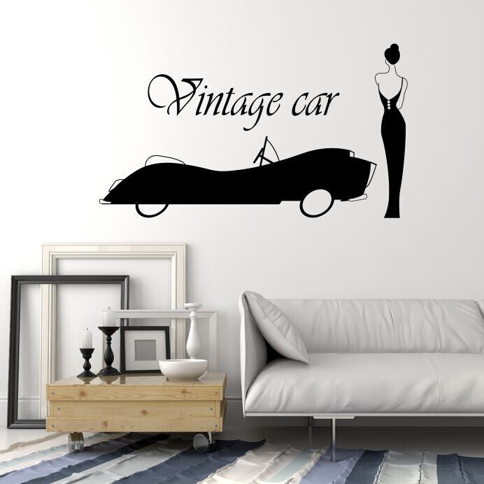 Autocollant mural en vinyle avec Logo de voiture Vintage, autocollant de Style rétro pour dame en robe, 4365ig