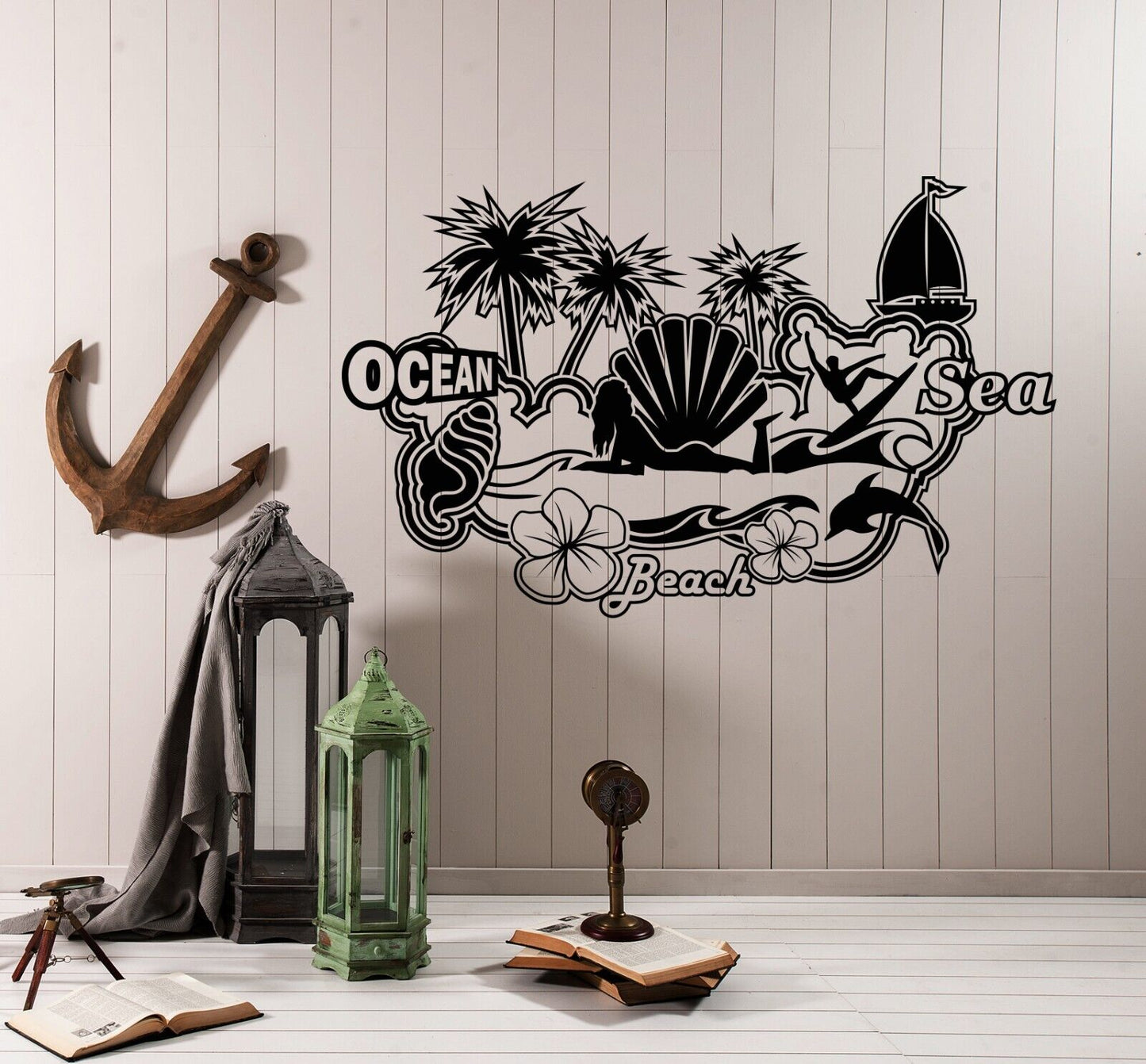 Vinyl Wall Decal Sea Beach Ocean Surfing Water Sports Sexy Girl Stickers 4366ig