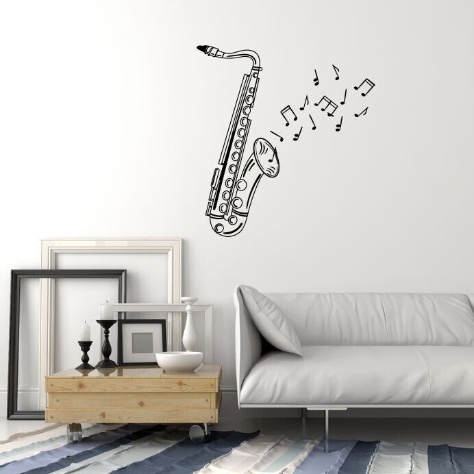 Autocollant mural en vinyle, musique Jazz, Saxophone, Notes d'instruments de musique, autocollants 4396ig