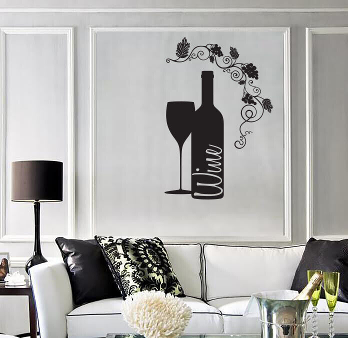 Vinyl Wall Decal Bottle Wine Grapes Wineglass Wine Store Decor (n1893)