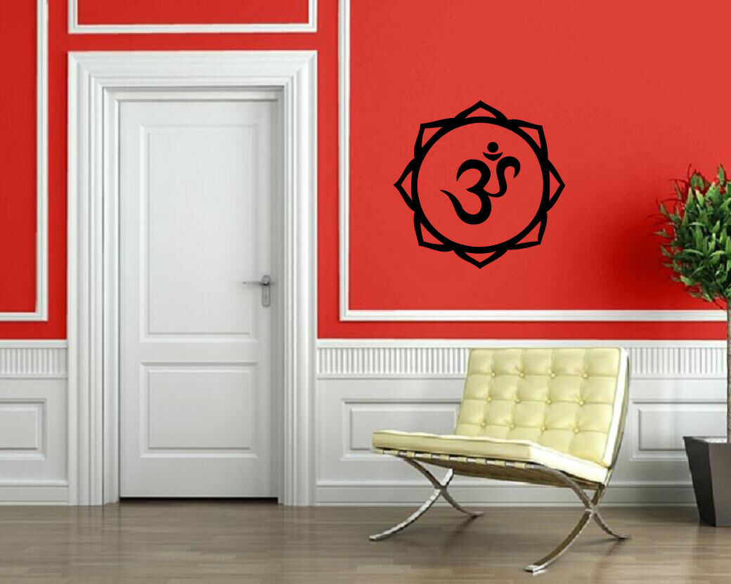 Yoga Lotus Symbol Om Sanskrit spirituelle Dekor Wand Wandbild Vinyl Kunst Aufkleber M587