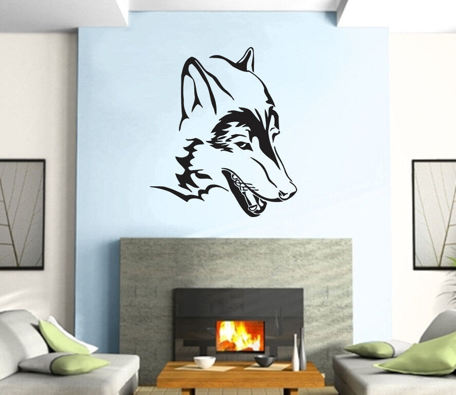 Tête de loup prédateur Animal décor Mural Art décor vinyle autocollant z384