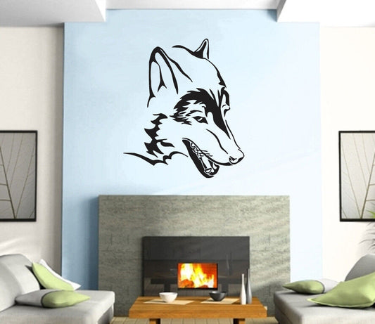 Tête de loup prédateur Animal décor Mural Art décor vinyle autocollant z384