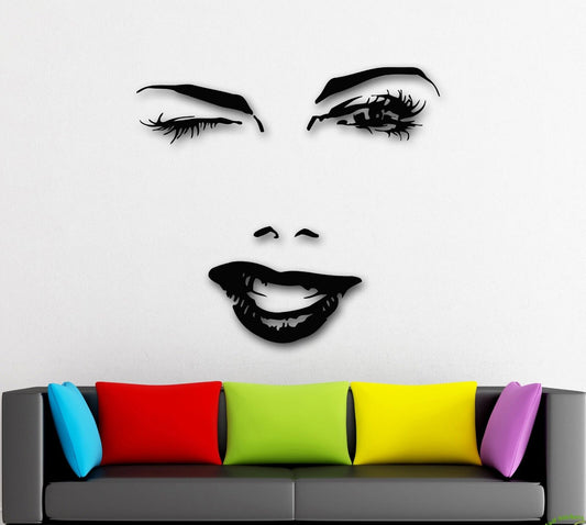 Wall Stickers Vinyl Decal Beautiful Woman Face Winks Sexy Lips Girl (ig1604)