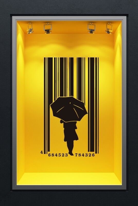 Wandaufkleber, Vinyl, Mädchen mit Regenschirm unter Regen, Barcode ig1489