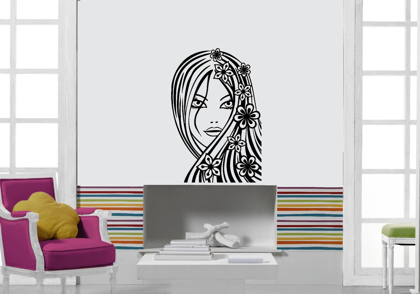 Wall Stickers Vinyl Decal Beautiful Girl Hair Hairstyle ig1466